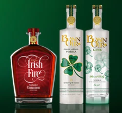 Three Bonn Óir bottles: Irish Fire, Gold Medal Vodka and Lite